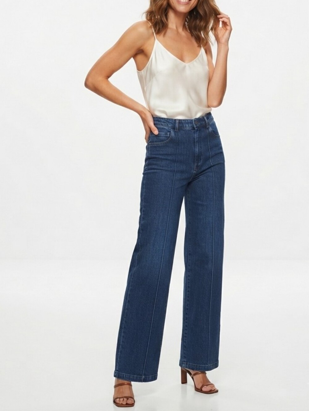 The Label Edition Blue Center Seam Wide Leg Jeans Size S